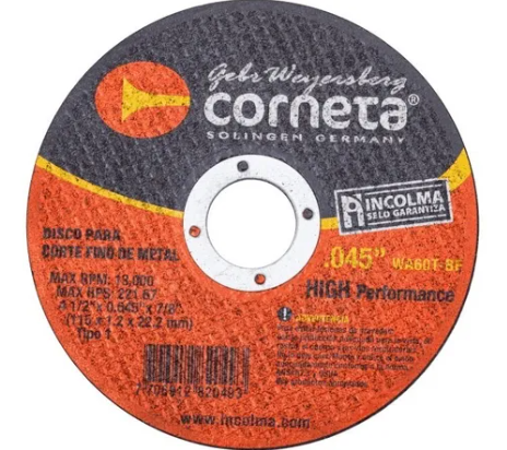 Disco Corte Fino Metal CORNETA 4 1/2"X0.045"X7/8"